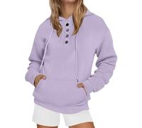 Generisch Sweat-shirt à capuche uni pour femme avec motif côtelé boutonné pull confortable en soie glacée pour le sport, les loisirs, les vêtements de tous les jours, les activités de plein air, lilas