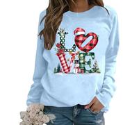 Generisch Sweat-shirt à col rond à manches longues avec motif imprimé pour femme comme pull d'hiver confortable dans un style tendance, bleu ciel, L