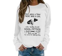 Generisch Sweat-shirt à col rond pour femme avec inscription « Dog Mom » « Just A Girl Who Dogs She She Could But Her Dog was Asle On Her Lap », Blanc., XL