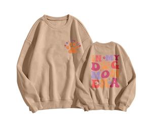 Generisch Sweat-shirt à col rond pour femme avec inscription « In My Dog Mom », café, L