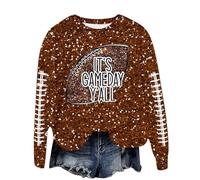 Generisch Sweat-shirt à col rond pour femme - Manches longues - Imprimé à paillettes - Décontracté - Coupe ample - Hiver - Chaud - Doux et confortable - Élégant - Noir, marron, S