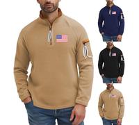 Generisch Sweat-shirt à demi-fermeture éclair pour homme - Sans capuche - Polaire à manches longues - Avec fermeture éclair quart - Pull d'hiver en polaire - Pull avec col montant - Festival, kaki, S
