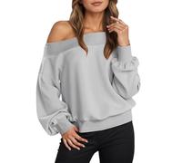 Generisch Sweat-shirt à épaules dénudées pour femme avec manches ballon - Pull décontracté à col Carmen - Pull chaud pour un look féminin, Style_b05 Gris, L