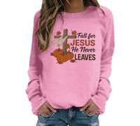 Generisch Sweat-shirt à manches longues pour femme avec col rond imprimé, pull décontracté pour l'hiver, design de lettres confortable, coupe ample, pull avec, Rose, XL