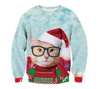 Generisch Sweat-shirt à manches longues pour homme avec col rond - Design de Noël avec motif animal - Idéal pour un confort décontracté - Parfait pour les saisons froides, bleu clair, XL