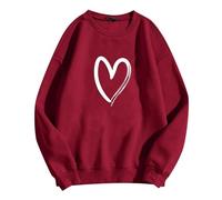 Generisch Sweat-shirt chaud décontracté à manches longues pour femme - Imprimé amour - Hauts d'hiver - Pull en tricot - Confortable au quotidien - Streetwear, rouge, M