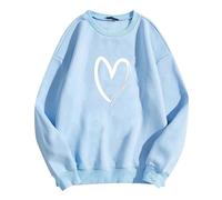 Generisch Sweat-shirt chaud décontracté à manches longues pour femme - Imprimé amour - Hauts d'hiver - Pull en tricot - Confortable au quotidien - Streetwear, bleu clair, L