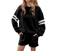 Generisch Sweat-shirt conçu avec des couleurs contrastées et short assorti comme ensemble de deux pièces décontracté pour la saison fraîche, Noir , XXL