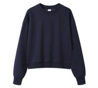 Generisch Sweat-shirt coréen pour femme - Court - Col rond - Manches longues - Haut basique - Tissu tricoté doux, Marine, S