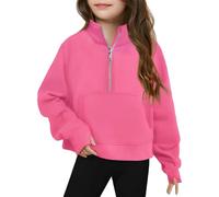 Generisch Sweat-shirt court à demi-fermeture éclair pour filles - Pull à manches longues - Hauts légers pour l'hiver, Rose, 4-5 ans