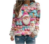 Generisch Sweat-shirt de Noël pour femme avec impression 3D en pastel - « Ugly Sweater » avec Père Noël, bonhomme de neige et sapins - Pull ludique avec imprimé intégral