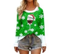 Generisch Sweat-shirt de Noël pour femme en verre de vin rouge imprimé pull de Noël drôle graphique pull tricoté pull de Noël confortable pull d'hiver en peluche pull polaire, O Vert., M