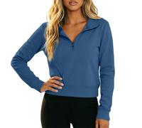 Generisch Sweat-shirt décontracté à coupe ajustée avec fermeture éclair courte et col montant dans un style classique uni à manches longues avec fermeture éclair à l'avant - Tenue moderne au quotidien