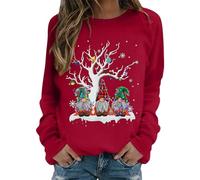 Generisch Sweat-shirt décontracté à manches longues et col rond pour femme, rouge, L