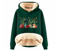 Generisch Sweat-shirt décontracté en velours pour femme avec imprimé cactus de Noël à manches longues parfait pour la saison froide style confort combiné, Vert foncé., M