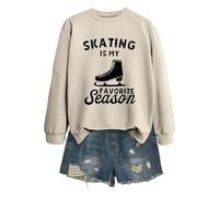 Generisch Sweat-shirt décontracté pour femme avec col rond et imprimé à manches longues - Pull doux pour la vie quotidienne, le bureau, les voyages toute l'année, doux pour les mains, beige, S