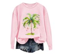 Generisch Sweat-shirt décontracté pour femme col rond manches longues design de Noël imprimé noix de coco look décontracté tendance tissu confortable, Rose clair, XL