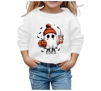 Generisch Sweat-shirt d'Halloween à la mode pour filles avec un design imprimé mignon col rond doux comme vêtement chemisier confortable à manches longues, Blanc., 7-8 ans