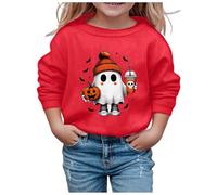 Generisch Sweat-shirt d'Halloween à la mode pour filles avec un design imprimé mignon col rond doux comme vêtement chemisier confortable à manches longues, rouge, 2-3 ans