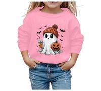 Generisch Sweat-shirt d'Halloween à la mode pour filles avec un design imprimé mignon et un col rond doux comme vêtements décontractés durables, Rose, 4-5 ans