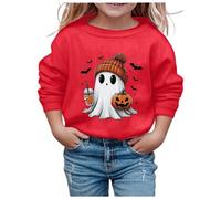 Generisch Sweat-shirt d'Halloween à la mode pour filles avec un design imprimé mignon et un col rond doux comme vêtements décontractés durables, rouge, 2-3 ans
