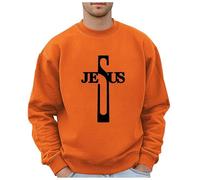 Generisch Sweat-shirt d'Halloween à manches longues pour homme - Col rond - Pull ample et confortable - Automne - Hiver - Lettre Jésus et croix - Décontracté - Streetwear Religion - Tenue de fête
