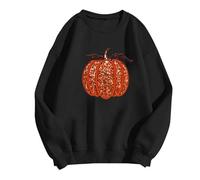 Generisch Sweat-shirt d'Halloween pour femme - Paillettes - Imprimé graphique citrouille - Chemisier à manches longues - Col rond - Costume vintage d'Halloween - Coupe ample - Imprimé citrouille, Noir