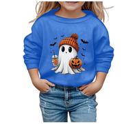 Generisch Sweat-shirt d'Halloween tendance pour enfants avec imprimé mignon et col rond, pull à manches longues pour filles réversible paillettes, bleu, 3-4 ans