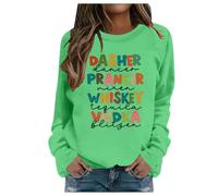 Generisch Sweat-shirt d'hiver pour femme avec imprimé de Noël comme haut à col rond festif pour une mode décontractée élégante, vert, XL