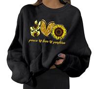 Generisch Sweat-shirt d'hiver pour femmes Sweat-shirt graphique sans décontracté à manches longues avec col rond imprimé amour haut ample, Noir , XXL