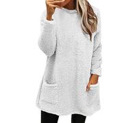 Generisch Sweat-shirt en polaire pour femme - Pull long - Couleur unie - Chaud - Manches longues - Avec poches - Col rond - Décontracté - Confortable - Manches longues - Veste en peluche - Manteau