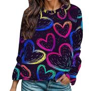 Generisch Sweat-shirt Femme Pull Col Rond TEMU, Personnalité Ample, Impression Amour, Pull Mode Rue Décontracté, bleu, L