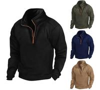 Generisch Sweat-shirt Henley sans capuche pour homme - Manches longues - Avec demi-fermeture éclair - Pull de jogging classique - Col montant - Veste de loisirs - Minimaliste - Couleur unie