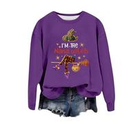 Generisch Sweat-shirt imprimé col rond pour femme - Pull décontracté à manches longues - Chemisier ample - Vêtement pour adolescentes - Tendance, lilas, XXL