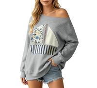 Generisch Sweat-shirt patchwork confortable à col rond : haut en polaire polyvalent et léger qui peut être porté de deux façons pour un look décontracté au quotidien, gris, XXL