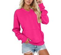 Generisch Sweat-shirt pour adolescente et femme - En polaire douce - Manches longues - Décontracté - Pour le quotidien - Vêtement d'hiver confortable avec coupe ample - Poches fluo - Pour femme, Rose