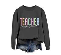 Generisch Sweat-shirt pour enseignant, col rond, manches longues, joli t-shirt de reconnaissance d'enseignant, pull d'automne, hauts pour femmes, veste de sport pour femme, hiver, gris foncé, XXL