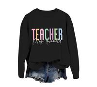 Generisch Sweat-shirt pour enseignant, col rond, manches longues, joli t-shirt de reconnaissance d'enseignant, pull d'automne, hauts pour femmes, veste de sport pour femme, hiver, Noir , XXL