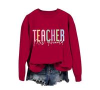 Generisch Sweat-shirt pour enseignant, col rond, manches longues, joli t-shirt de reconnaissance d'enseignant, pull d'automne, hauts pour femmes, veste de sport pour femme, hiver, rouge, XXL