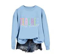 Generisch Sweat-shirt pour enseignant, col rond, manches longues, joli t-shirt de reconnaissance d'enseignant, pull d'automne, hauts pour femmes, veste de sport pour femme, hiver, bleu ciel, XXL