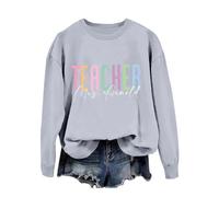 Generisch Sweat-shirt pour enseignant, col rond, manches longues, joli t-shirt de reconnaissance d'enseignant, pull d'automne, hauts pour femmes, veste de sport pour femme, hiver, Gris clair., XXL