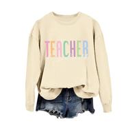Generisch Sweat-shirt pour enseignant, col rond, manches longues, joli t-shirt de reconnaissance d'enseignant, pull d'automne, hauts pour femmes, veste de sport pour femme, hiver, beige, XXL