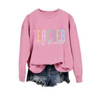 Generisch Sweat-shirt pour enseignant, col rond, manches longues, joli t-shirt de reconnaissance d'enseignant, pull d'automne, hauts pour femmes, veste de sport pour femme, hiver, Rose, XXL