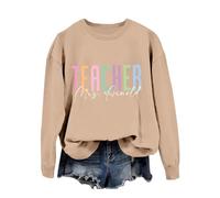 Generisch Sweat-shirt pour enseignant, col rond, manches longues, joli t-shirt de reconnaissance d'enseignant, pull d'automne, hauts pour femmes, veste de sport pour femme, hiver, kaki, XXL