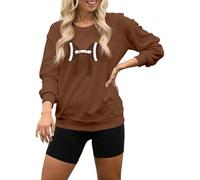 Generisch Sweat-shirt pour femme avec ballon de football et nœud - Pull de fan féminin pour la saison des jeux | T-shirt décontracté à manches longues pour les amateurs de football, Style_n02 Marron