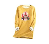 Generisch Sweat-shirt pour femme avec col en U, tissu polaire chaud, imprimé de Noël, haut tendance pour les occasions festives, les loisirs confortables, jaune, L