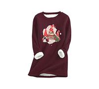 Generisch Sweat-shirt pour femme avec col en U, tissu polaire chaud, imprimé de Noël, haut tendance pour les occasions festives, les loisirs confortables, Bordeaux, S