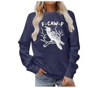 Generisch Sweat-shirt pour femme avec corbeau chevreuil - Pull avec motif d'oiseau gothique et inscription - T-shirt à manches longues pour un look mystique, Style_b06 bleu marine, L