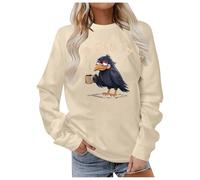 Generisch Sweat-shirt pour femme avec corbeau et café fatigué - Pull amusant avec inscription sarcastique - T-shirt à manches longues pour les matins, Style_n01 Beige, L