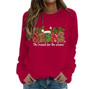 Generisch Sweat-shirt pour femme avec déclaration de Noël chrétienne « Jésus » - Pull avec mélange de motifs et inscription « The Reason for The Season » - Haut festif, Style_w10 rouge, XL